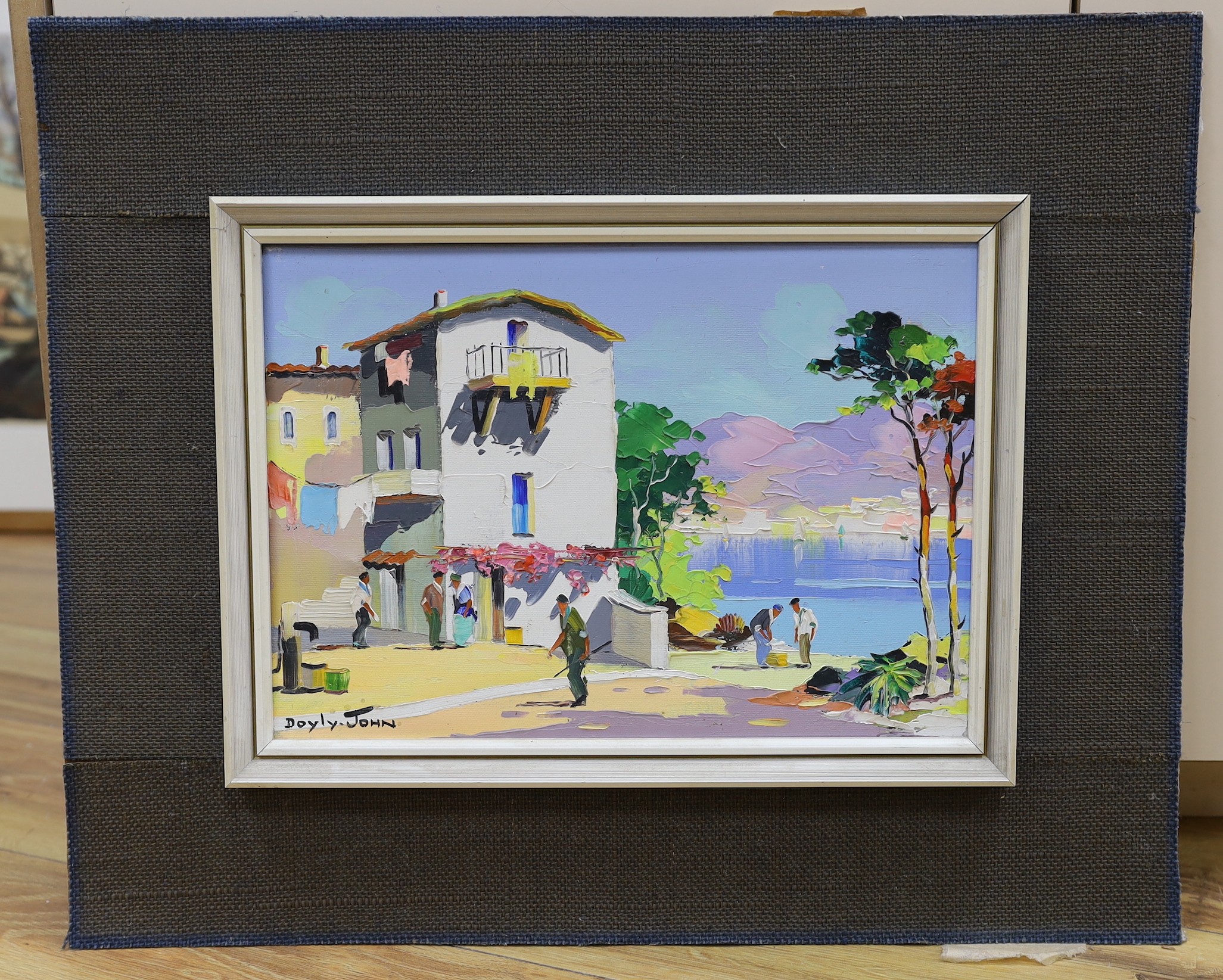 Cecil Rochfort D'Oyly John (1906-1993), oil on canvas, Mediterranean coastal town, signed, with label verso, 24 x 35cm